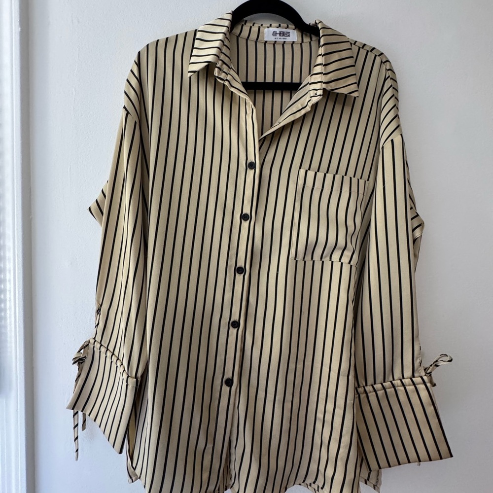 H&M Beige and Black Striped Men's Shirt